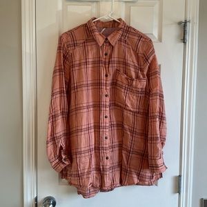 Free People - 100% Linen Oversized Plaid Top - M